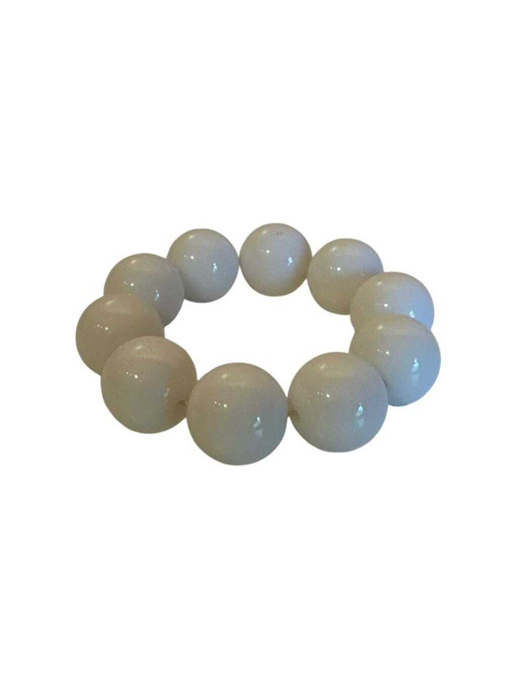 Chunky White Beaded Stretch Bracelet Lightweight Glossy Finish Everyday Wear